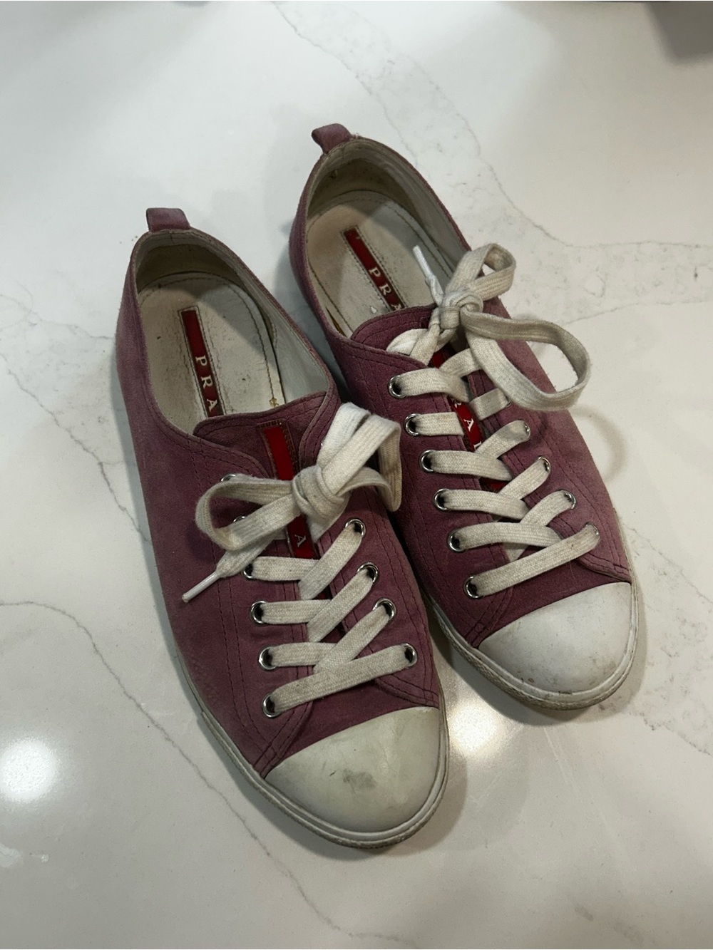 Prada Mauve Canvas Low-Top Sneakers with White Accents